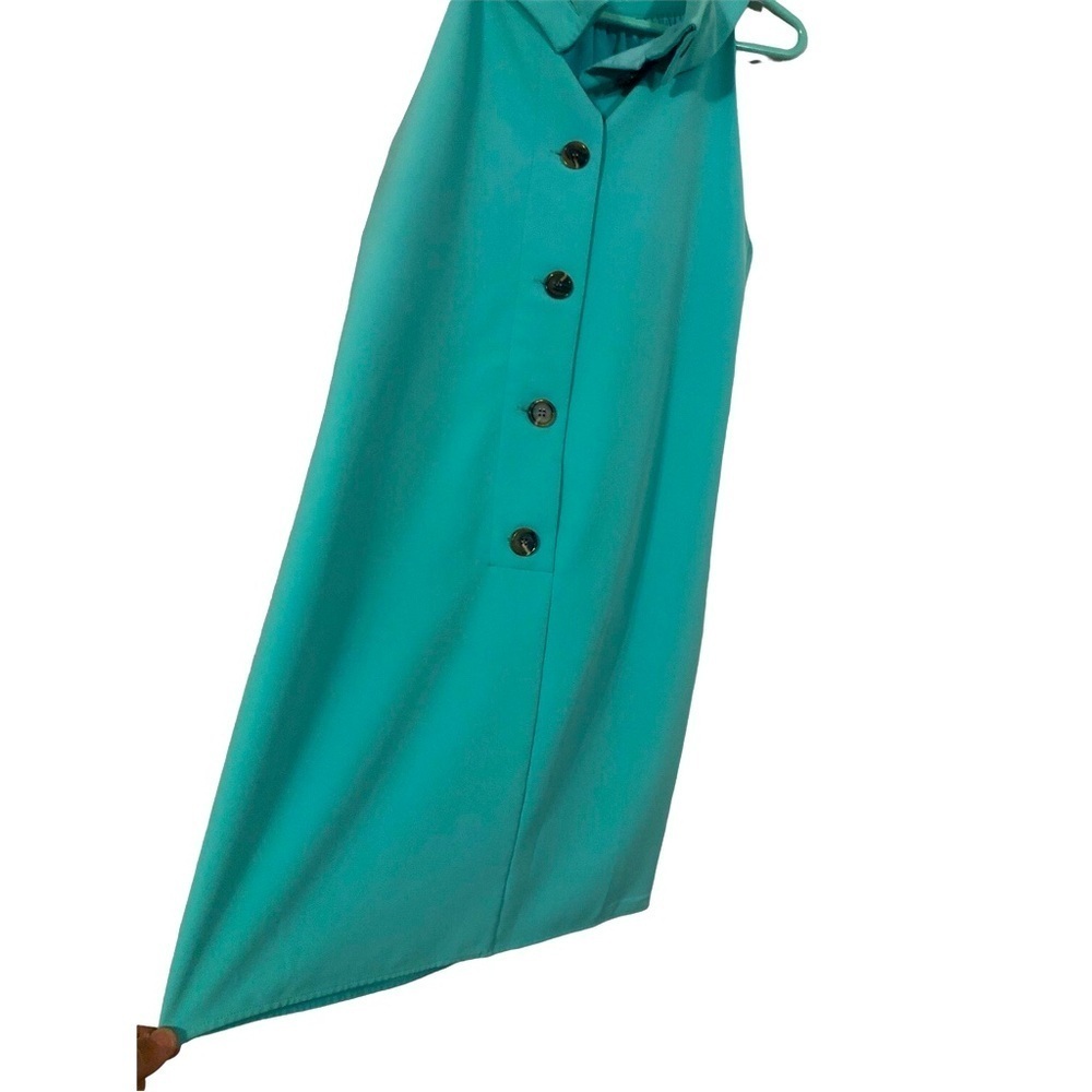 Cowl Neck Shift Dress Sail to Sable Turquoise Slvls. Button Back 60's Vibes L - Picture 5 of 7